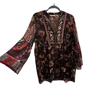 Soft Surroundings - Embellished, Tunic, Flutter Sleeve Blouse - M